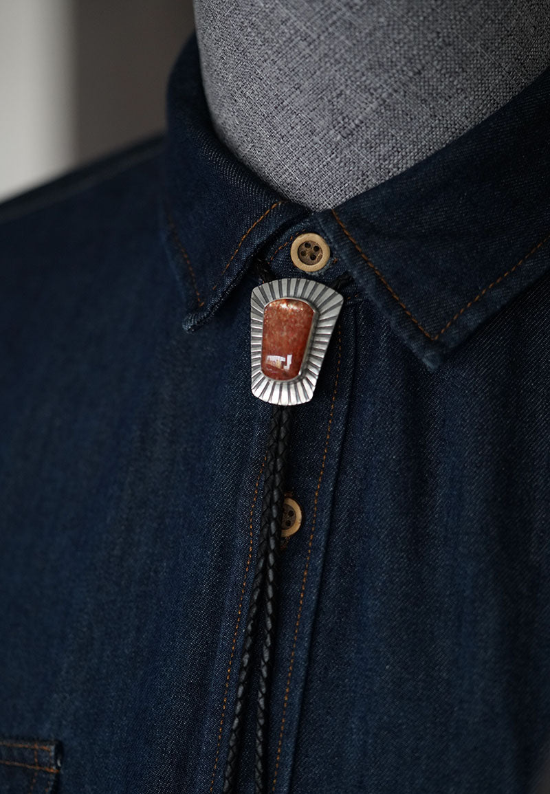 Shield of Light – OOAK S999 Fine Silver Sunstone Bolo Tie