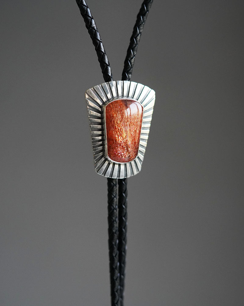 Shield of Light – OOAK S999 Fine Silver Sunstone Bolo Tie