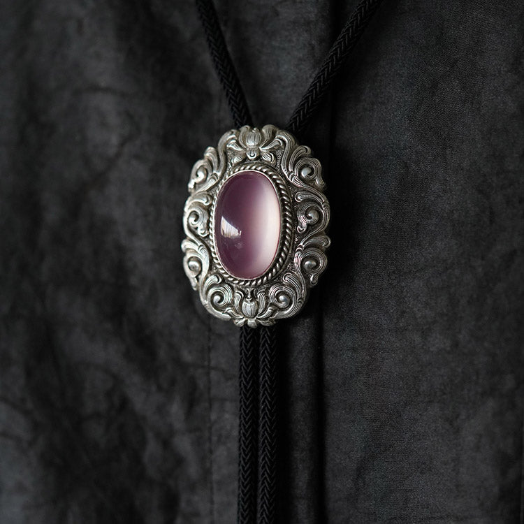 Artical Heart Spiritual Awakening Lotus: S999 Silver with Rose Quarz Bolo Tie
