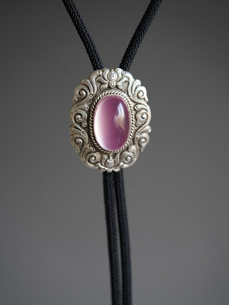 Artical Heart Spiritual Awakening Lotus: S999 Silver with Rose Quarz Bolo Tie