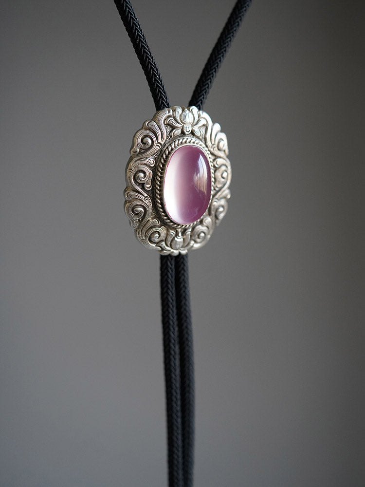 Artical Heart Spiritual Awakening Lotus: S999 Silver with Rose Quarz Bolo Tie