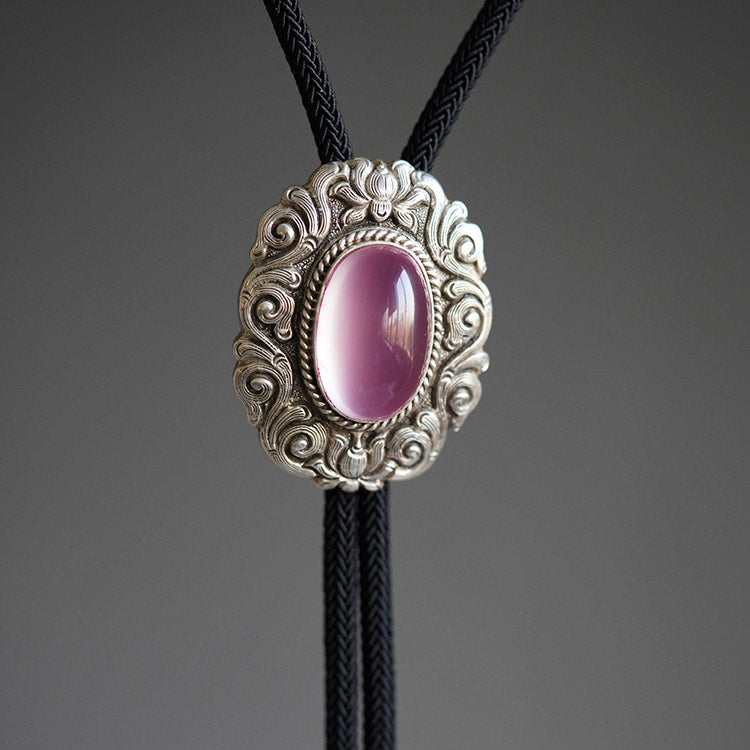 Artical Heart Spiritual Awakening Lotus: S999 Silver with Rose Quarz Bolo Tie