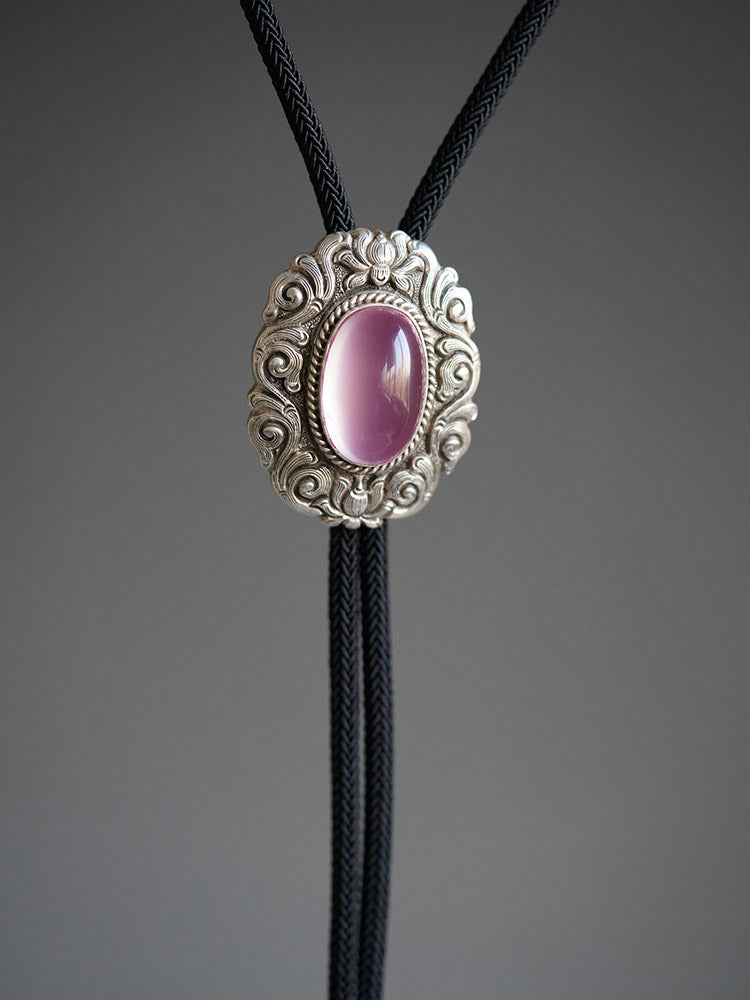 Artical Heart Spiritual Awakening Lotus: S999 Silver with Rose Quarz Bolo Tie