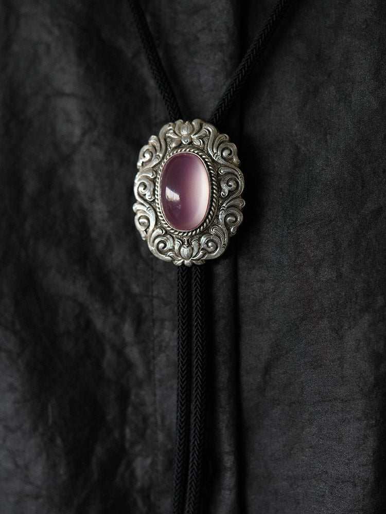 Artical Heart Spiritual Awakening Lotus: S999 Silver with Rose Quarz Bolo Tie