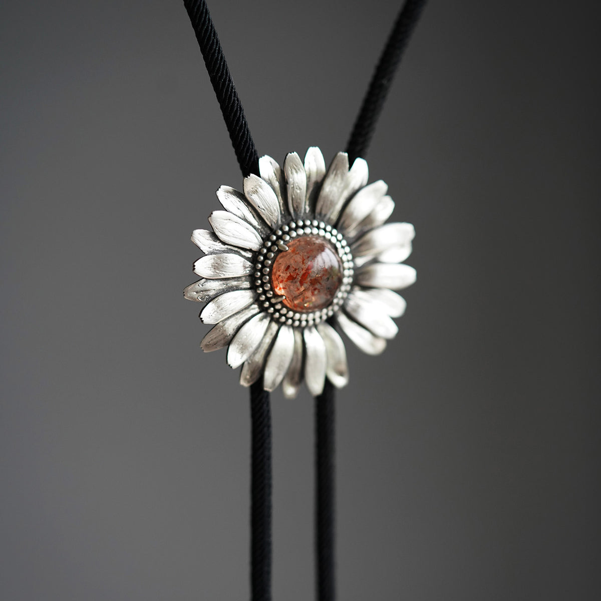 Artical Heart “Wild Spirit” African Gerbera：S999 Silver with Strawberry Quartz Bolo Tie