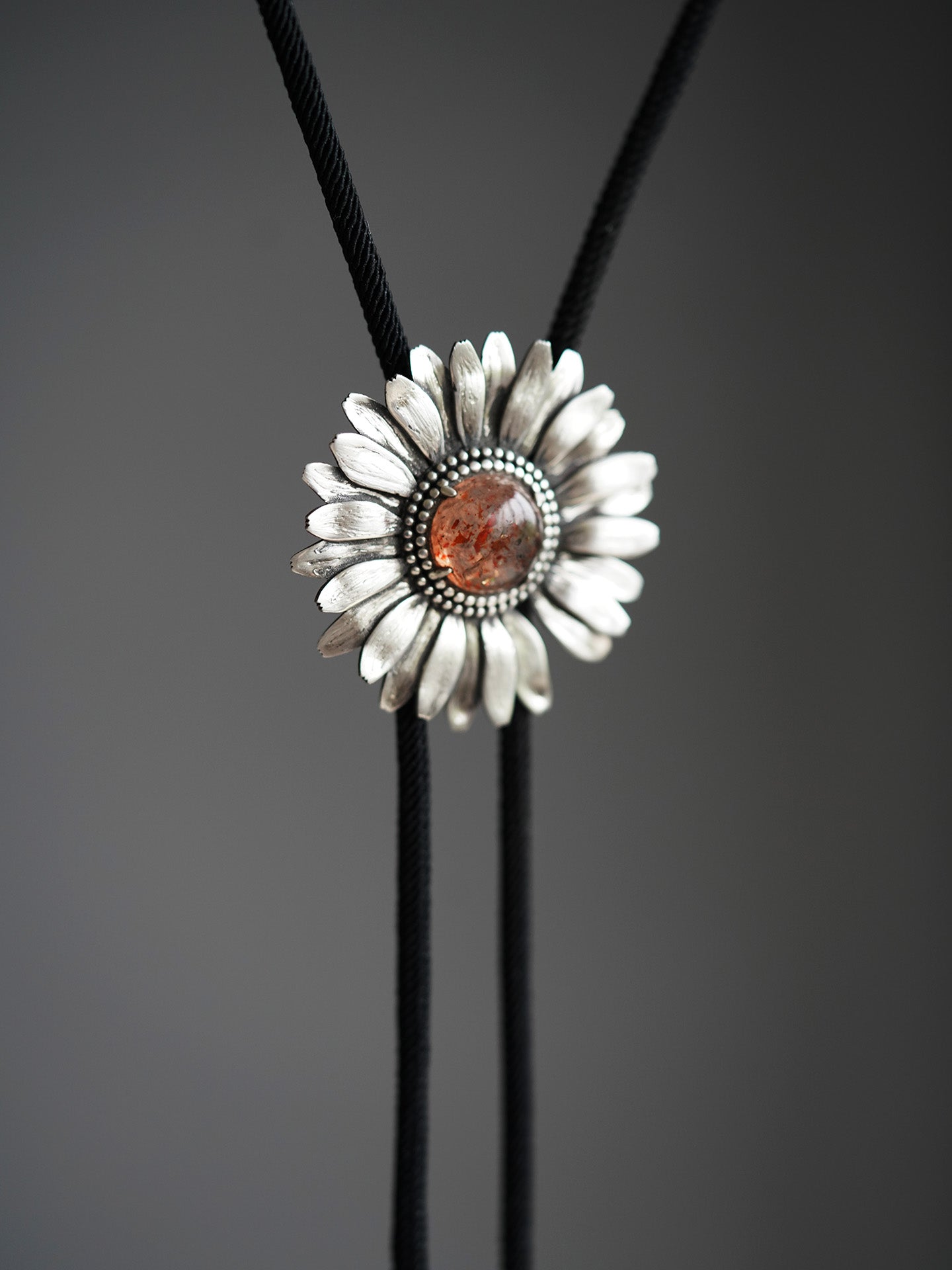 Artical Heart “Wild Spirit” African Gerbera：S999 Silver with Strawberry Quartz Bolo Tie