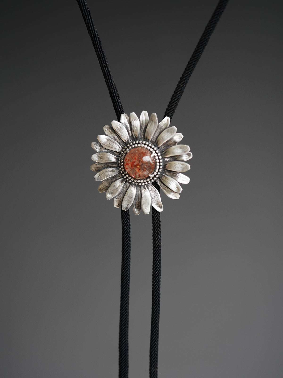 Artical Heart “Wild Spirit” African Gerbera：S999 Silver with Strawberry Quartz Bolo Tie