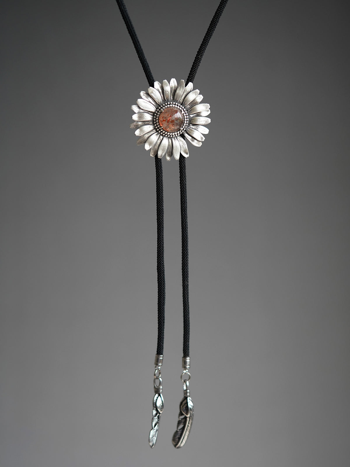 Artical Heart “Wild Spirit” African Gerbera：S999 Silver with Strawberry Quartz Bolo Tie