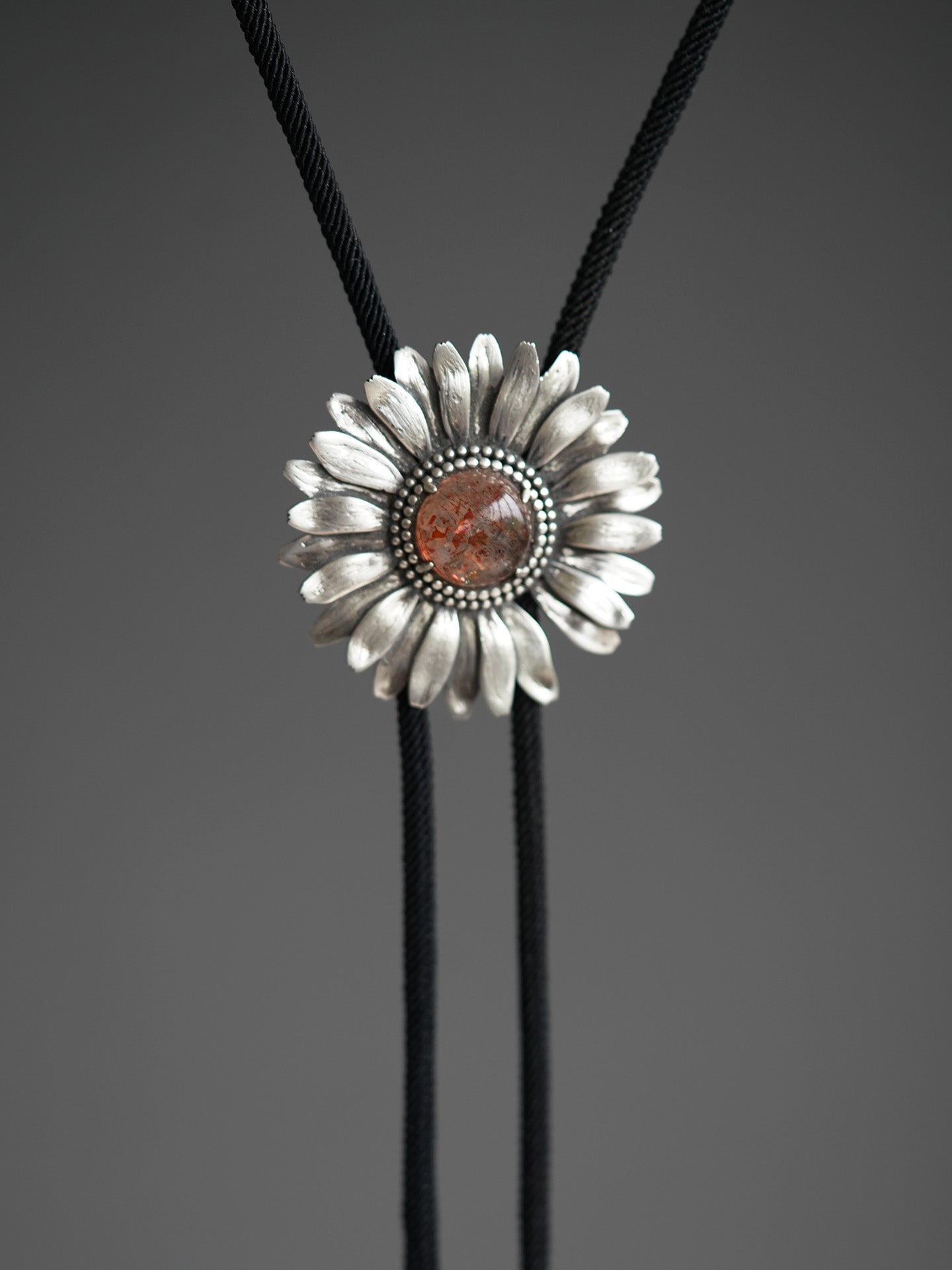 Artical Heart “Wild Spirit” African Gerbera：S999 Silver with Strawberry Quartz Bolo Tie