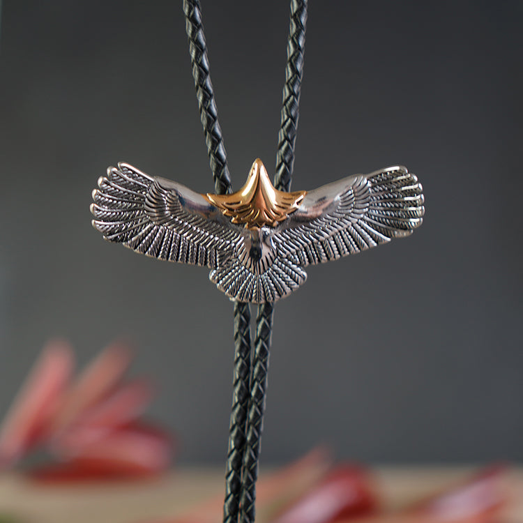 Stainless Steel Golden-Headed Eagle Bolo Tie