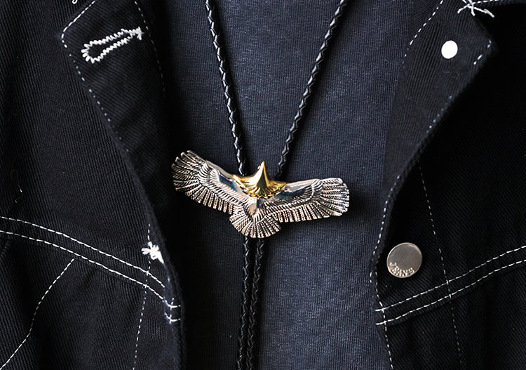 Stainless Steel Golden-Headed Eagle Bolo Tie