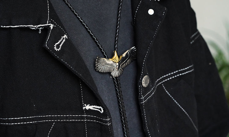 Stainless Steel Golden-Headed Eagle Bolo Tie