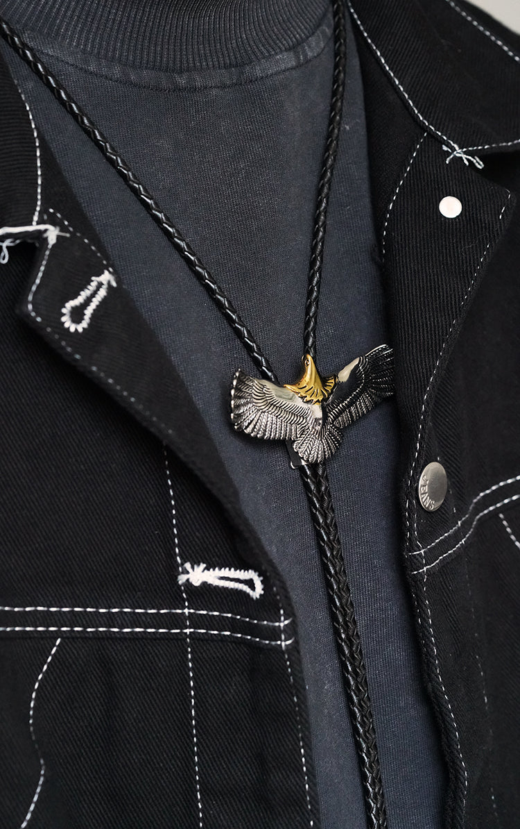 Stainless Steel Golden-Headed Eagle Bolo Tie