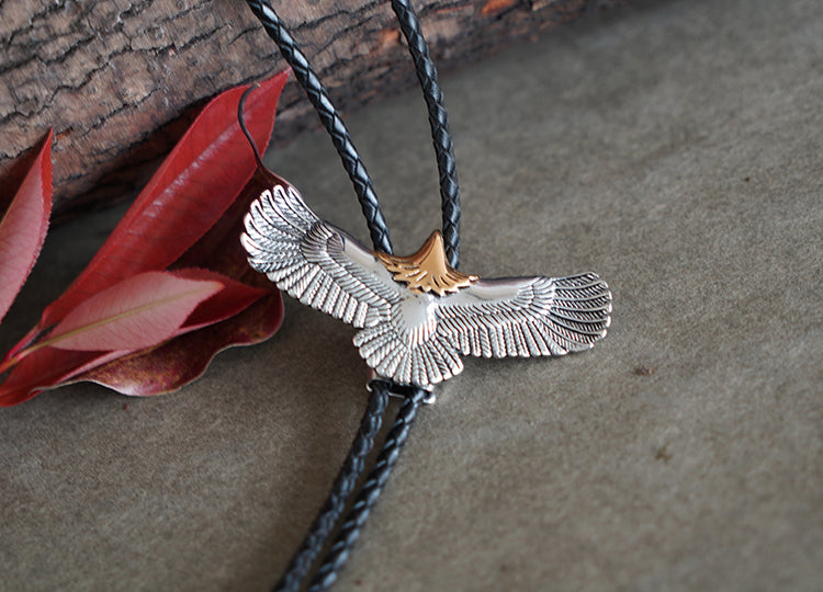 Stainless Steel Golden-Headed Eagle Bolo Tie