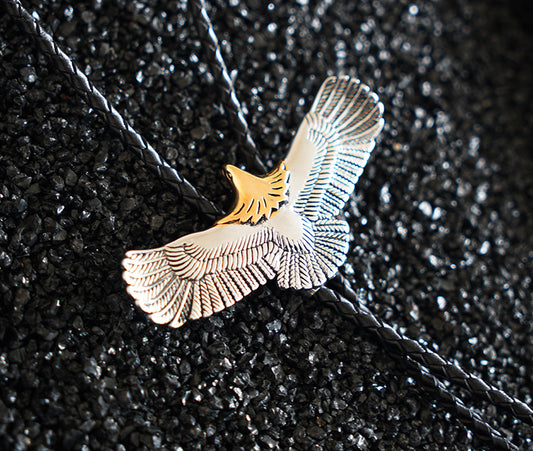 Stainless Steel Golden-Headed Eagle Bolo Tie
