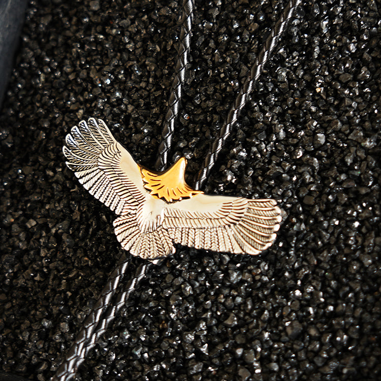 Stainless Steel Golden-Headed Eagle Bolo Tie