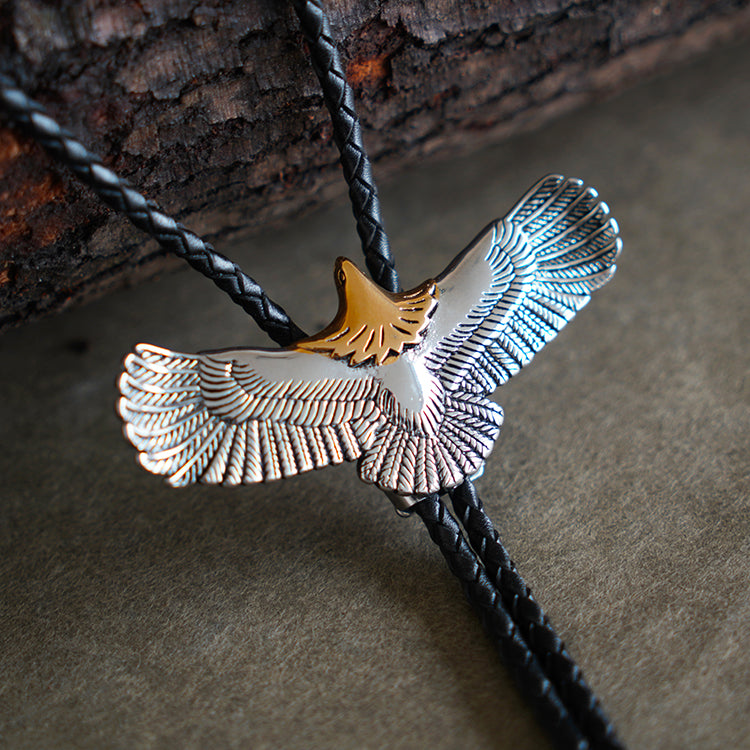 Stainless Steel Golden-Headed Eagle Bolo Tie