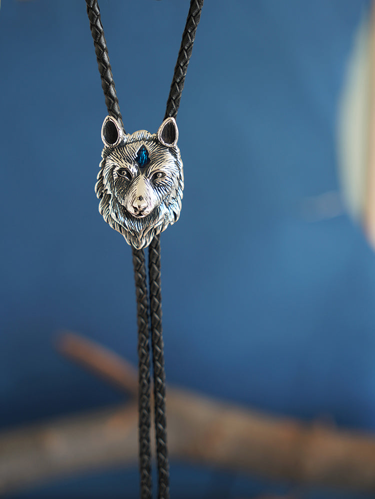 The Winter Wolf Bolo Tie: Stainless Steel Midnight