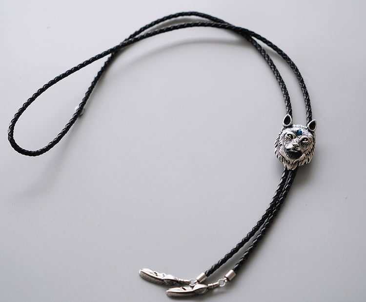 The Winter Wolf Bolo Tie: Stainless Steel Midnight