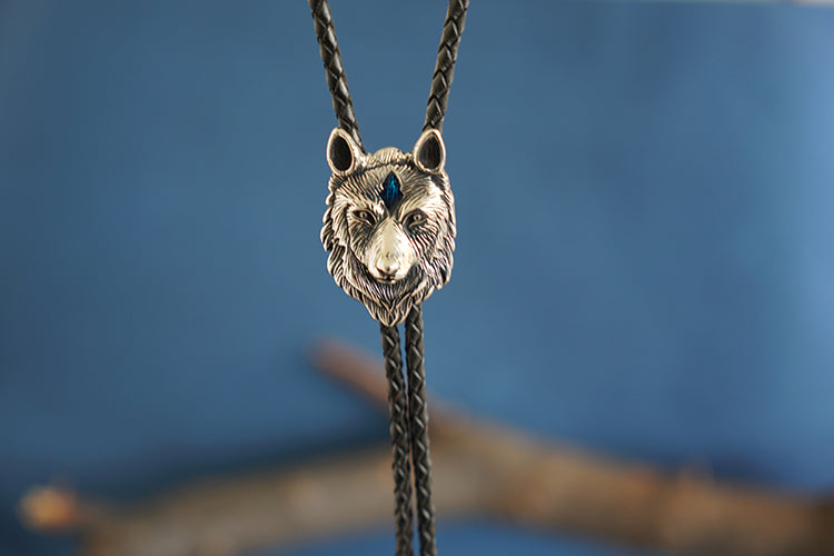 The Winter Wolf Bolo Tie: Stainless Steel Midnight