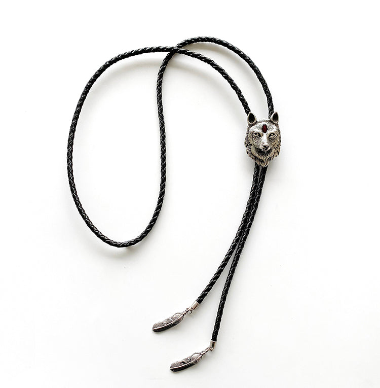 The Winter Wolf Bolo Tie: Stainless Steel Midnight