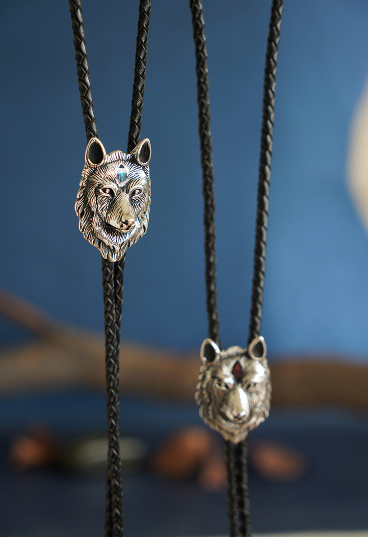 The Winter Wolf Bolo Tie: Stainless Steel Midnight