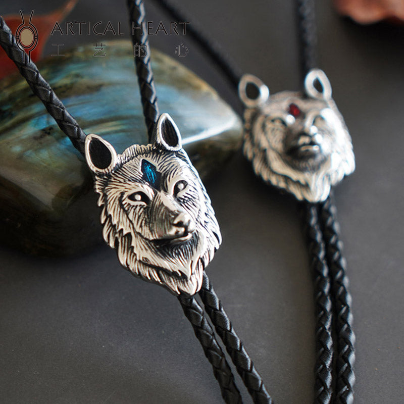 The Winter Wolf Bolo Tie: Stainless Steel Midnight