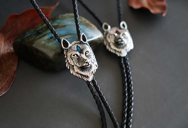 The Winter Wolf Bolo Tie: Stainless Steel Midnight
