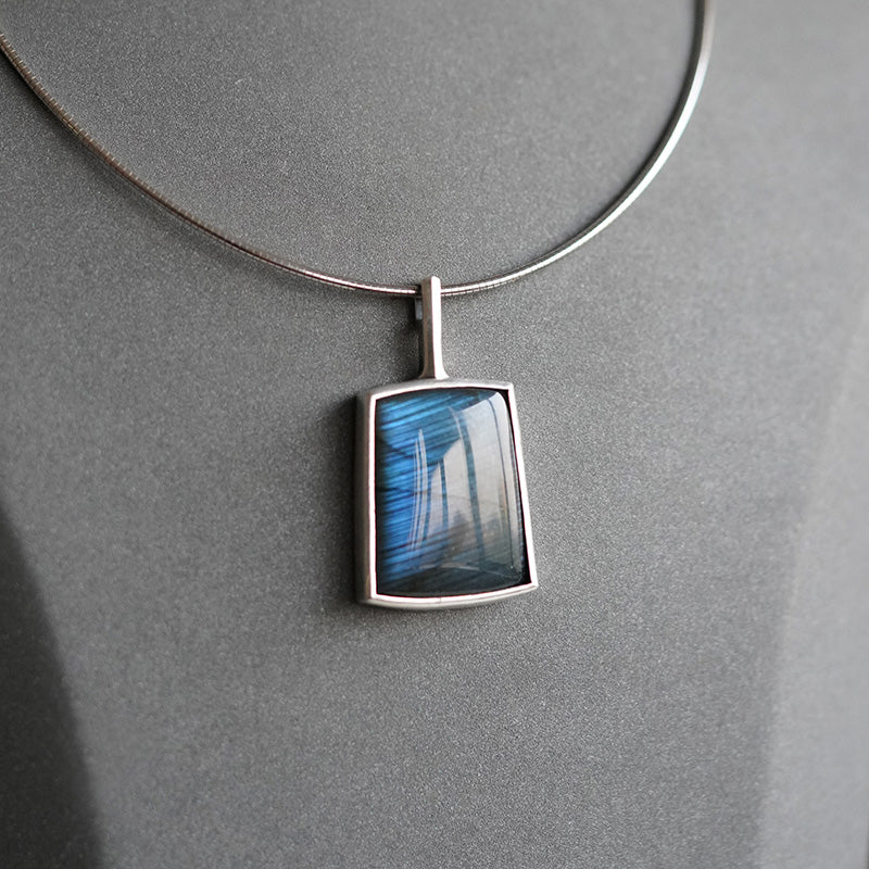 [OOAK] Modernist S999 Fine Silver Pendant - The Electric Blue Horizon