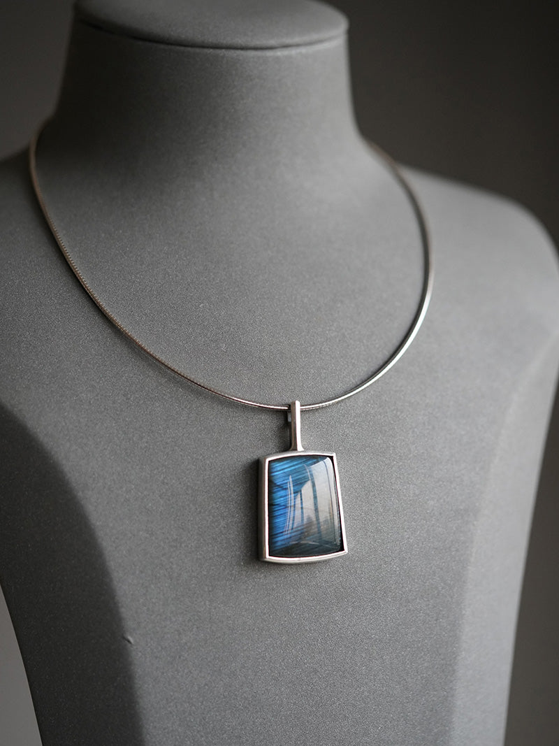 [OOAK] Modernist S999 Fine Silver Pendant - The Electric Blue Horizon