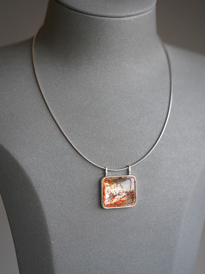 [OOAK] Modernist S999 Fine Silver Pendant - The Solar Flare & Dual-Bail Sunstone