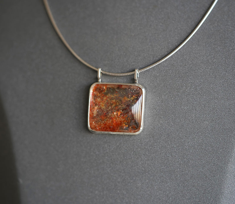 [OOAK] Modernist S999 Fine Silver Pendant - The Solar Flare & Dual-Bail Sunstone