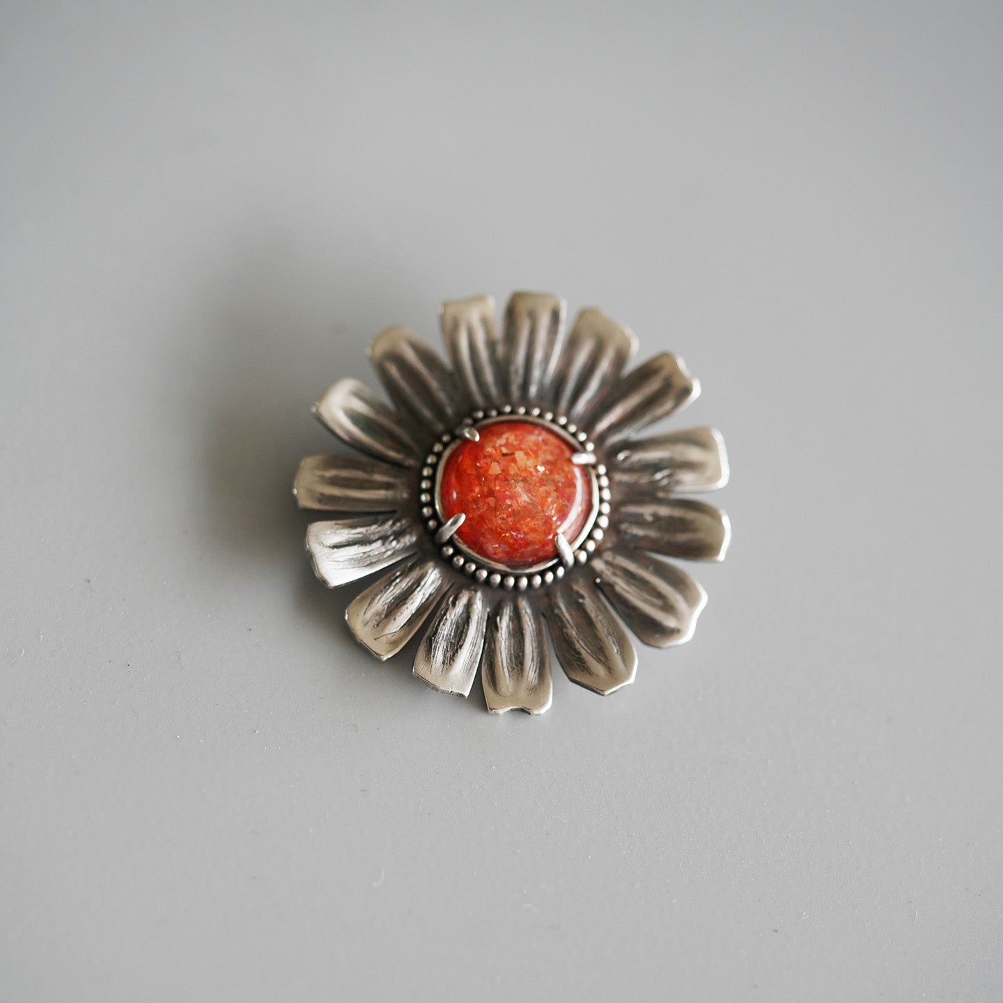 handcrafts silver with sunstone brooch