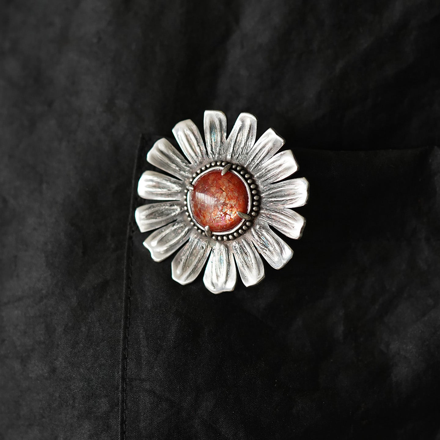 nature sunstone silver brooch